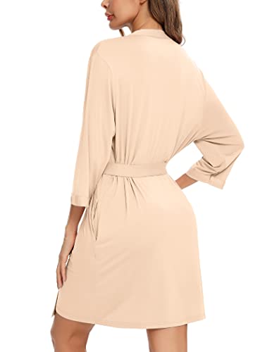 Women Kimono Robes Short Bathrobe Lightweight Soft Knit Sleepwear V-Neck Casual Ladies Loungewear Nude S #TOP3