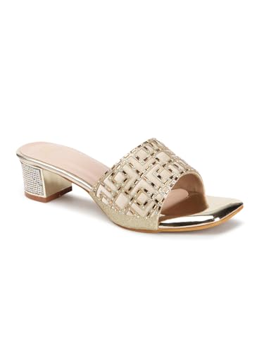 Image of Carlton London Women Stylish Fashion Embellished Ethnic Sandals for Outdoor, Party, Wedding and Holidays with Block Heels