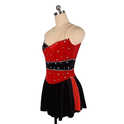 Vestido de Patinação Artística, Elegante Sem Mangas Rhinestone Colorblock Competição de Patinação Ar