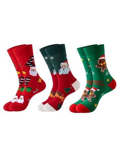 Bresdk Calcetines Navidad Mujer 3 Pares Calcetines de Algodón Ugly Christmas Socks Meias Natal Divertidos para Familia