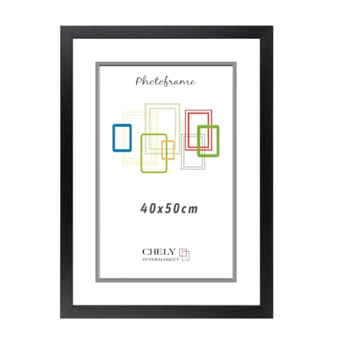 CHELY INTERMARKET | Marco de Fotos MOD-254 Hecho de Madera, Ancho de moldura 2cm con Acabado minimalista. Cuadro ideal para enmarcar títulos y certificados (Negro, 40x50cm)
