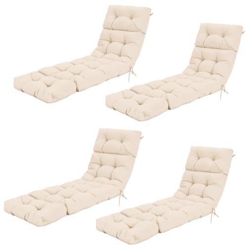 Tangkula Chaise Lounge Cushions Outdoor, 73 x 22 Inch Patio High Back Recliner Cushion with 4 String Ties, 4” Thick Padded Lounge Chair Cushion Replacement for Outdoor Indoor Furniture (4, Beige)