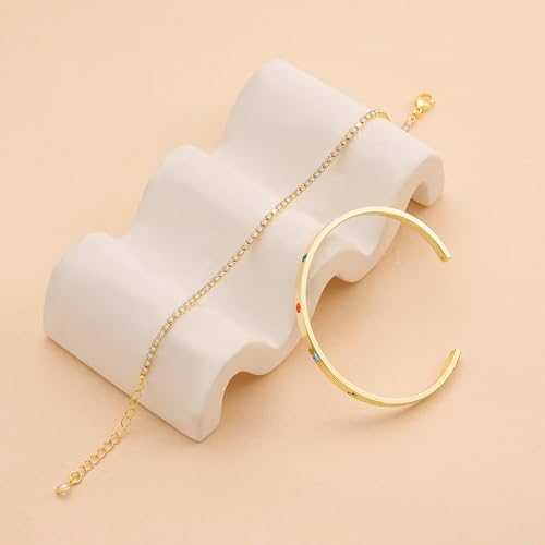 Bracelet for Women - Dainty Stack Bracelets Trendy Adjustable 14K Gold Plated Thin Paperclip Bead Box Satellite Figaro Cuban Link Chain Bracelet Set for Women Waterproof Jewelry Gift