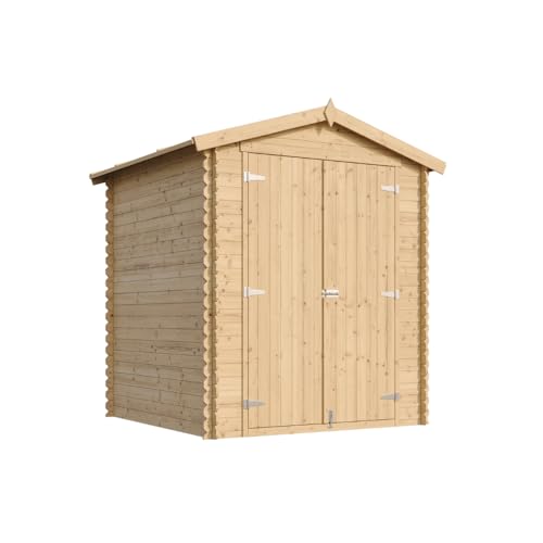 TIMBELA M320C1 Caseta de Jardín de Madera 2,82 m², Cobertizo Exterior para Bicicletas y Herramientas, Caseta de Almacenamiento con Paredes de 19 mm, Puertas Dobles, Sin Suelo