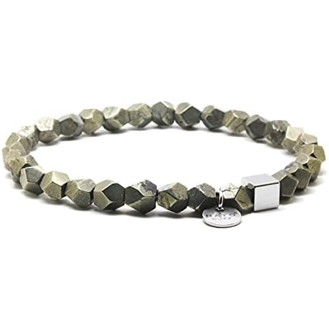 Nato Cuff - Pyrite Faceted Gemstones Beads Bracelet-Handmade in France-Mens and Womens Jewelry (Large 19cm) (Medium 17cm) Cover