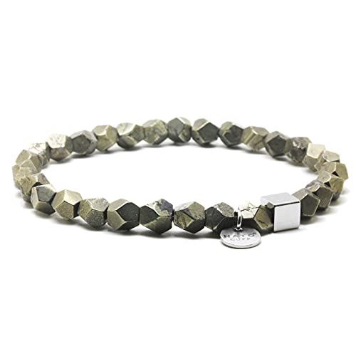 Nato Cuff - Bracelet Perles Facettes Pyrite Pierres Semi Précieuses - Acier Inoxydable Bijou Homme ou Femme Fait Main en France (Large 19cm) Cover