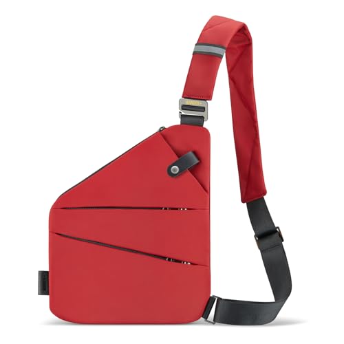 WANDER+ PLUS® Anti Theft Crossbody Travel Bag for Women Men, Multi-Pocket Crossbody Bag, Slim Sling Bag with Adjustable Strap, Ruby Red