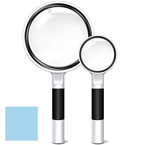 2 Pack Magnifying Glass 10X&16X Handheld Reading Magnifier Handheld Magnifying Glass for Seniors Kids Real Glass Magnifying Lens Magnifier for Reading, Soldering, Inspection, Insect Hobby Observation