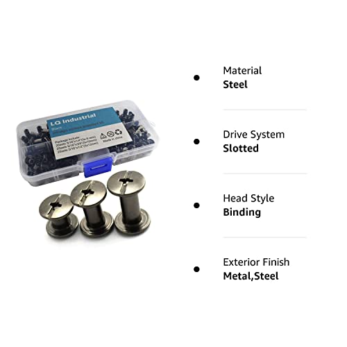 Lq Industrial 75 Sets Black M5 Chicago Screw Assorted Kit Slotted Phillip Head Binding Screws Rivet Assembly Bolt Nail Rivet For Book Binding Diy Leather Craft M5X6 M5X10 M5X12 #TOP5