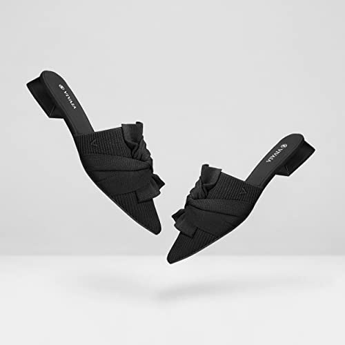 Vivaia Yaffa Mules For Women Slip On Pointed-Toe Knot Mules Women's Casual Slip On Washable Comfortable Shoes Pointed-Toe Style Black #TOP2