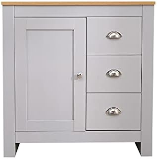 Homeke Modern Storage Cabinet Cupboard with Doors and Drawers Wooden Sideboard for Hallway, Kitchen,Living Room (grey and oak)