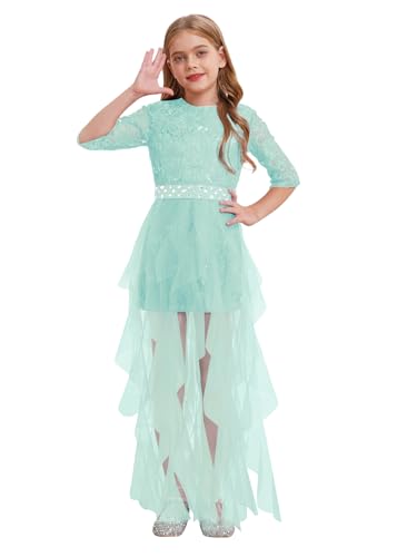 Xnihocha Vestido de fiesta para niños y niñas, estilo vintage, con flores, elegante, largo de noche, línea A, vestido festivo de comunión, verde menta, 146-152