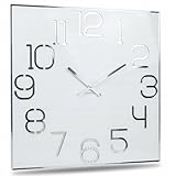 FLEXISTYLE Orologio da parete grande quadrato Digit diametro 50 cm, senza ticchettio, moderno, design in vetro acrilico e specchio acrilico, soggiorno, camera da letto (bianco)