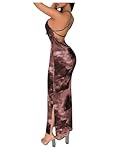 GORGLITTER Women's Tie Dye Bodycon Maxi Dress Open Back Sleeveless Long Dresses Summer Dinner Cocktail Going Out Dress Brown Small