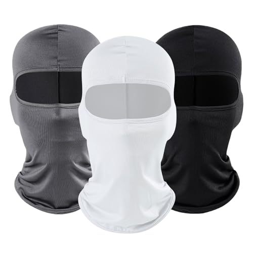 SKHAOVS 3 Pezzi Passamontagna, Skimask per Uomo e Donna Balaclava Nero+Bianco+Grigio, Elastico Maschera da Sci, Morbido Traspirante Multiuso, per Attività all'aperto Sci Moto Ciclismo (3 Pezzi)