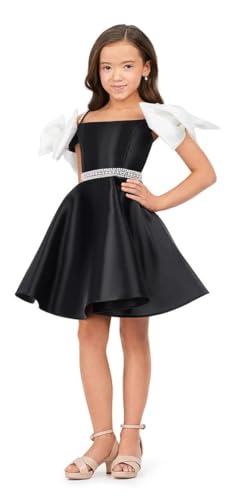 Girl's Satin Father Daughter Pageant Dresses Bow Spaghetti Straps Flower Girl Kids Children Teen Gowns