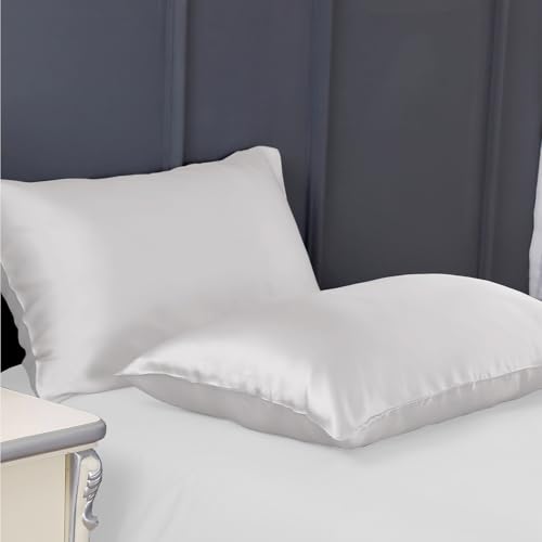 Image of 300 TC Art Silk Satin Pillow Cover Set | Durable Satin Pillow Cover with Envelope Closure | Luxury Satin Pillow Covers | Cozy Satin Pillow Covers (2, Pearl White)