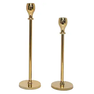 sleekdeco Sleek Deco Candle Holder Set of 2 Color for Home Decor Pillar Candle Holder for Dining Table Centerpiece, Coffee Table, Mantel, Or Any Table Top.Candle Stand for Home Decorations (Gold, Design 1), Metal.