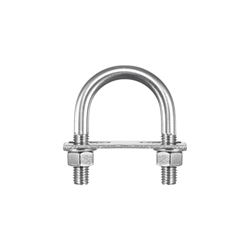 Image of uxcell Round U-Bolts, 2 Sets 51mm(2.01 inch) Inner Width 84mm Length M12 304 Stainless Steel U Clamp Bolt with Nuts Washers and Plates, for Boat Trailer