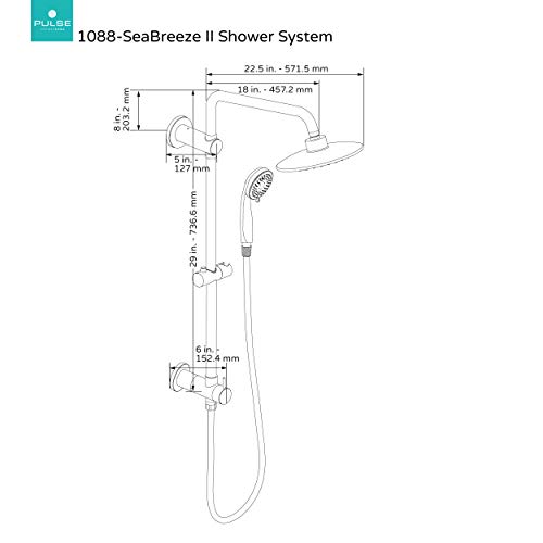 "Pulse Showerspas 1088-Bn-Riv-1.8Gpm Seabreeze Ii Shower System With Tru-Temp Pressure Balanced Valve And Trim, 8"" Rain Showerhead, Slide Bar And Multi-Function Hand Shower, Brushed Nickel, 1.8 Gpm #TOP6