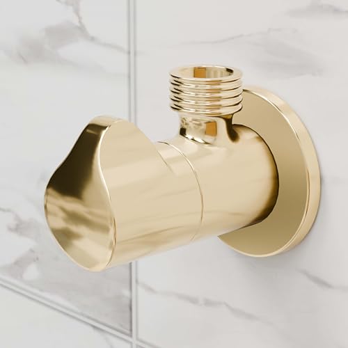 Image of InArt Heavy-Duty Brass Angle Valve for Bathroom & Kitchen | Leakproof 1-Way Angle Stop Cock with Wall Flange | Glossy Gold - 5 Year Warranty