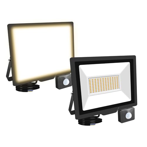 RIGIDON 2 Pcs PIR Motion Sensor Outdoor Floodlight, 75W 7500 Lumens Outside Led Work Light