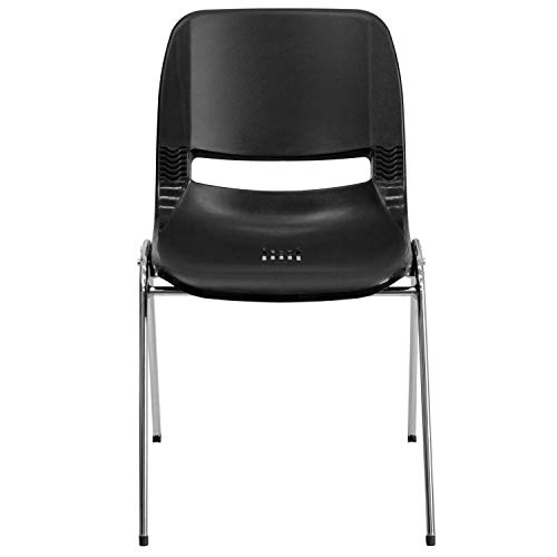 Flash Furniture Hercules Series 880 Lb. Capacity Black Ergonomic Shell Stack Chair With Chrome Frame And 18'' Seat Height #TOP7