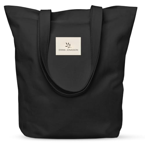 Emma Jonasson Bolsa de yute, elegante bolso de la compra con cremallera y bolsillo interior, bolsa de tela con asa larga, bolso perfecto como bolso de mano, bolso de hombro, bolso de la compra para