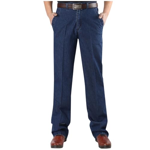 Mens Jeans Regular Fit Stretch Jeans Vintage Classic Denim Dress Pants Business Casual Work Straight Leg Denim Pants