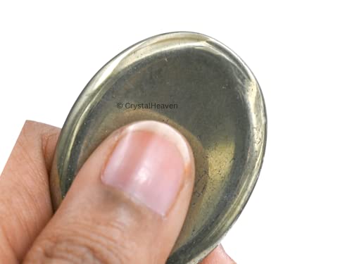 Image of Certified Pyrite Crystal Thumb Worry Pebbles Stones for Anxiety Stress Relief Massage - AAA Grade Original Healing Gemstone Agate Rubbing Stone for Yoga Meditation Spiritual Reiki Feng Shui