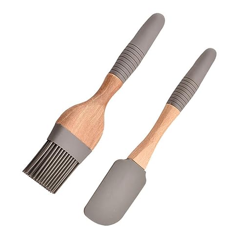 Toddmomy Silicone Baking Tool Set Bbq Basting Brush Pastry Brush Cooking Scrapper Wood Handle Easy to Use for Indoor/outdoor Cooking