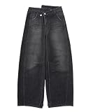 [エックスガール] アシンメトリックウエストバレルレッグデニムパンツ ASYMMETRIC WAIST BARREL LEG DENIM PANTS 105261031012 BLACK M