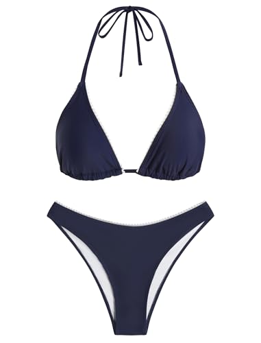 Image of ZAFUL Womens Halter Bikini Sets Triangle Bikinis High Cut Swimsuits 2 Piece Bathing Suits Sexy Swimwear