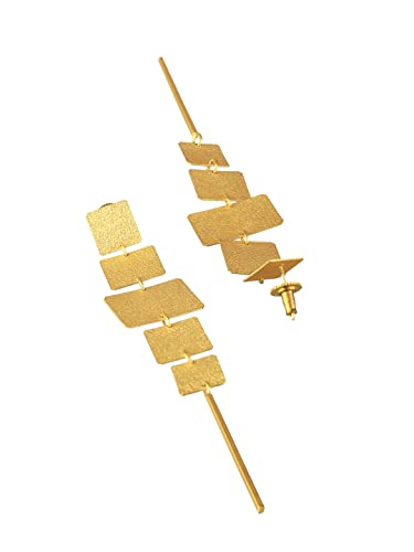 Women's Multilayer Block Link Plated Drop Earrings