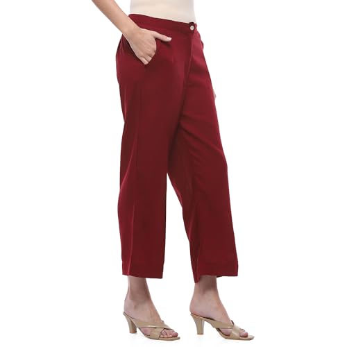 Image of BIBA Women Cotton Loose Solid Pants