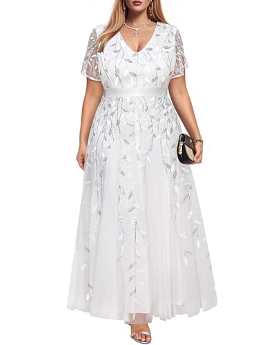 Image of Pinup Fashion Plus Size Formal Dresses - Evening Gowns Wedding Sequin Embroidery V-Neck Prom Long Dress
