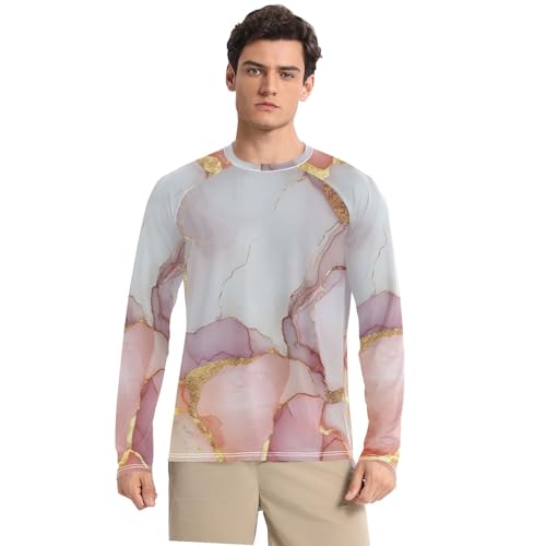 Marble White Blush Men's Rash Guard Quick Drying Loose UV Sun Protection Shirts Hiking