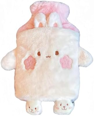 Rubber hot Water Bottle Cute Pink Bunny Plush with Cover, Warm Compress Menstrual crampbest Period Pain Relief, Winter Home Essentials Rabbit Christmas Gift