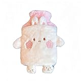 Rubber hot Water Bottle Cute Pink Bunny Plush with Cover, Warm Compress Menstrual crampbest Period Pain Relief, Winter Home Essentials Rabbit Christmas Gift