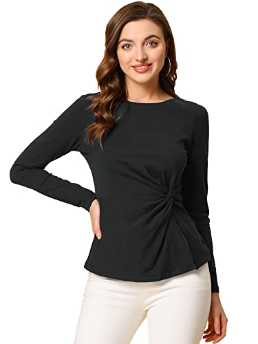 トップス KAVAL Round neck blouse Hfyihgf Women's Versatile Cowl Neck Long Sleeve Solid Blouse