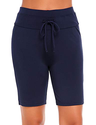 Ekouaer Womens Board Shorts High Waist Swim Shorts Beach Surf Swimwear Shorts,Dark Blue,X-Large
