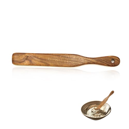 11 Inch Teak Wooden Spatula for Sourdough Starter Mixing - TRACOMPAN Skinny Baking Utensil with Flat Edge | Dough Stirring Stick & Blender Scraper for Bread Making