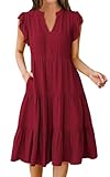 CEEMACE Vestidos Casuales para Mujer Cuello en V Manga Corta Cintura Alta para Fiesta Trabajo