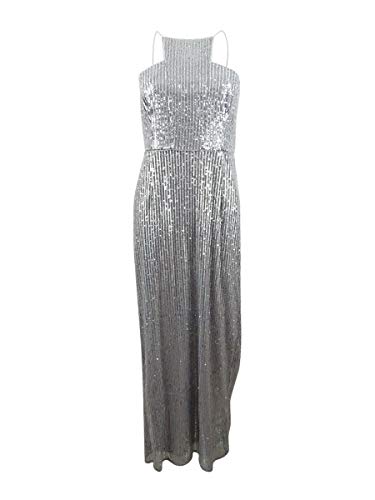 Adrianna Papell Women's Sequined Halter Full Length Gown Silver Size 4P