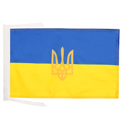 AZ FLAG Bandera de Ucrania con Armas 45x30cm - BANDERINA UCRANIANA 30 x 45 cm cordeles