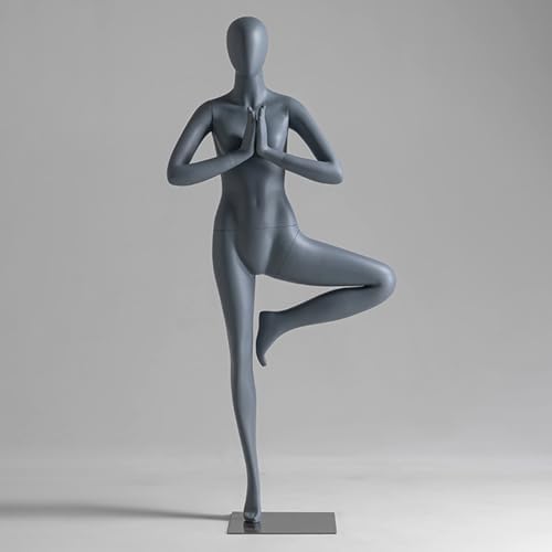 Toddler Female Fiberglass Mannequin for Retail, Realistic Full-Body Dress Form Dummy, Yoga Pose Display with Removable Arm/Hand, Gray Torso Stand for Clothing Shops