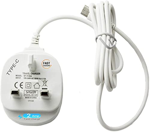 For Lenovo Tab M10 (Gen 3), M10 Plus (3rd Gen) M11, M10 HD (Gen 2), Tab P11, P11 Pro, P11 Plus, P12, - Mains Charger Adapter Type C Charger UK 3 Pin Connector