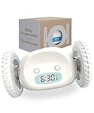 CLOCKY Reloj Despertador Potente Ruidoso Sonido Muy Fuerte para Dormilones Sordos Sueño Profundo Adultos Niños Dormitorio Despertador Digital Inteligente con Ruedas Se Mueve, Regalo Divertido (Blanco)