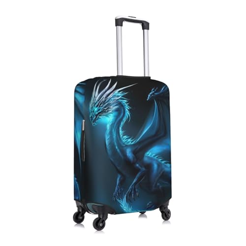 Travel Luggage Suitcase Protector Zipper Closure Baggage Protector for 19-32 inch Luggage, Anti-Theft Luggage Case Protective Cover, Blue Color Dragon Black3