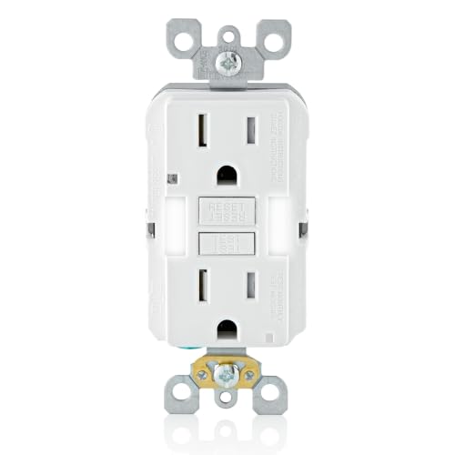 Leviton Slim GFCI Outlet with Guidelight, 15 Amp, GFNL1-W, White